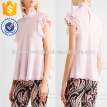 Nova Moda Ruffled Lace Cao Manga Rosa Top Fabricação Atacado Moda Feminina Vestuário (TA0050T)